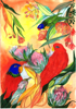 ETAIN HICKEY - Feasting Crimson Rosellas - watercolour - 60 x 48 cm - €390