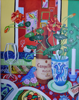 ALYN FENN - Nasturtiums & wine bottle - acrylic on canvas - 45 x 35 cm - €450
