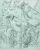 EADAOIN HARDING KEMP - Bullfinches - monoprint - 28 x 23 cm - guide price €70