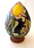 ETAIN HICKEY ~ Boxing Hares - medium ceramic egg on earthenware stand - €80 - SOLD