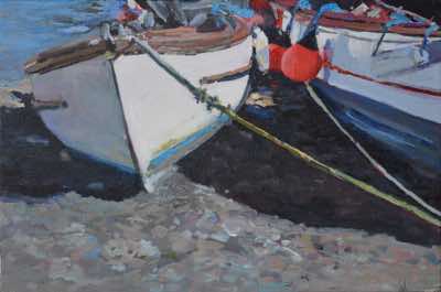 Fiona Power - Colla Boats - acrylic on canvas - 28 x 38 cm - €640
