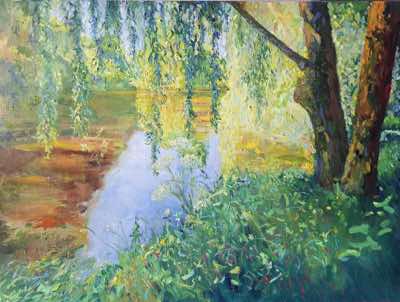 Fiona Power - Still Pool with Willow - oil on canvas - 68 x 88 cm - €1400