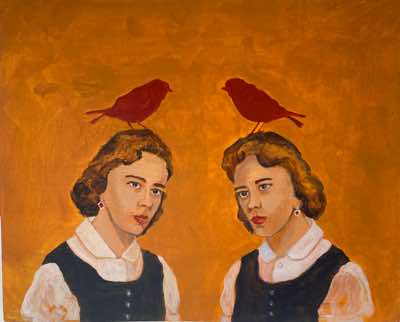 Mary Galvin - Let the Red Birds Sing- acrylic on wood - 50 x 40 cm - €1100