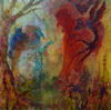 NONA PETTERSEN ~ Meeting in the Woods - oil on gesso panel - 20 x 20 cm