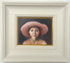 MARY E CARTER - The Pink Hat - oil on board - 95 x 110 mm - €600 - SOLD