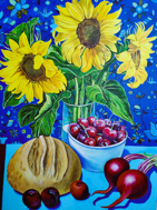 ALYN FENN - Sunflowers, Cherries and Beets - acrylic on canvas - 80 x 60 cm - €885