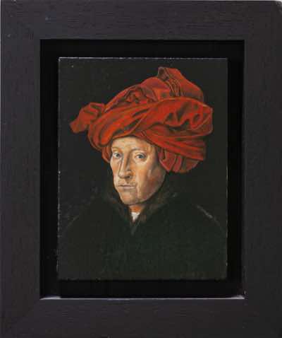 Birgitta Säflund - As I can (after J.Van Eyck) - oil on board - NFS 