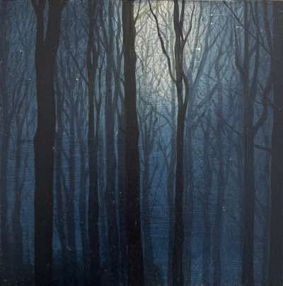 Birgitta Säflund - Trees at Night - oil on board - NFS 