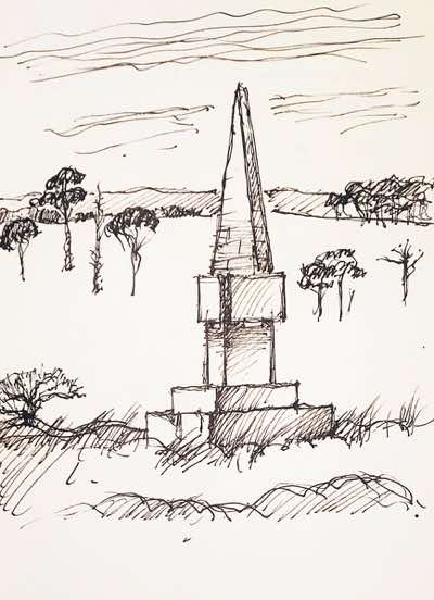 Brian Lalor - Coronation Obelisk  - framed pen on paper - 20 x 14 cm - €150