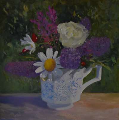 Fiona Power - Garden Flowers III - mixed media on canvas - 38 x 38 cm - €800