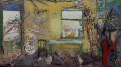 Christine Thery - Once upon a Time - mixed media with collage of pieces from actual house, on canvas - 50 x 90 cm - €2,100
