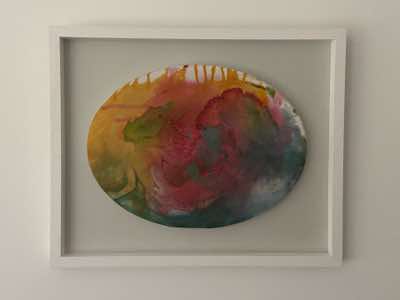 Oonagh Hurley - The source of all life - acrylic on oval canvas - 44 x 54 cm €650
