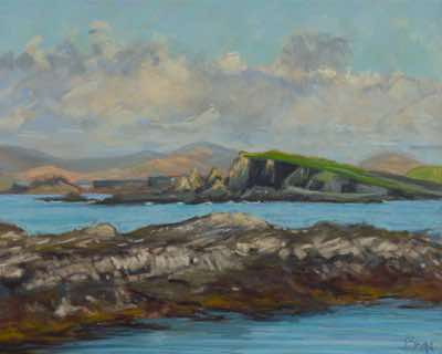 Patricia Bevan - Sunrays on Reen Point, Bantry Bay - pastel on board - 30 x 24 cm - €480
