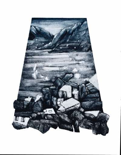 Sandie Hicks - Through the Gap - collagraph print with carborundum - 48 x 57 cm - €350