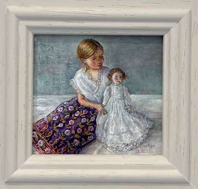 Mary E Carter - The China Doll - oil on board - 55 x 55 mm - €325