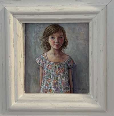 Mary E Carter - The Flowery Dress - oil on board - 45 x 49 mm - €325