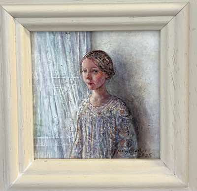 Mary E Carter - The Lace Curtain - oil on board - 55 x 55 mm - €275