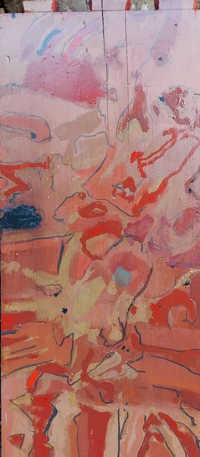 Tom Weld - Red Wood - oil on wood - 57 x 23 cm - €240