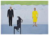 JULIE KELLEHER - Man in Suit, Woman in Yellow Dress - gouache & acrylic on paper - 41 x 51 cm - €550