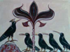 LYNDA MILLER - BAKER - Crow Council- egg tempera on wood - 32 x 26 cm - €375
