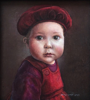 MARY E CARTER - The Red Hat - oil on board - 17 x 17 cm - €395