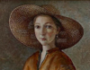 MARY E CARTER - The Straw Hat - oil on board -20 x 19 cm - €495 - SOLD