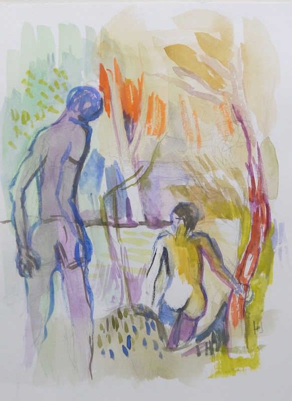 NIGEL JAMES - Bathers - watercolour on paper - €390